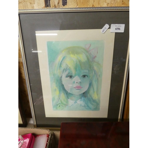 696 - Watercolour of Young Child Signed Horrace Cristie Gassron