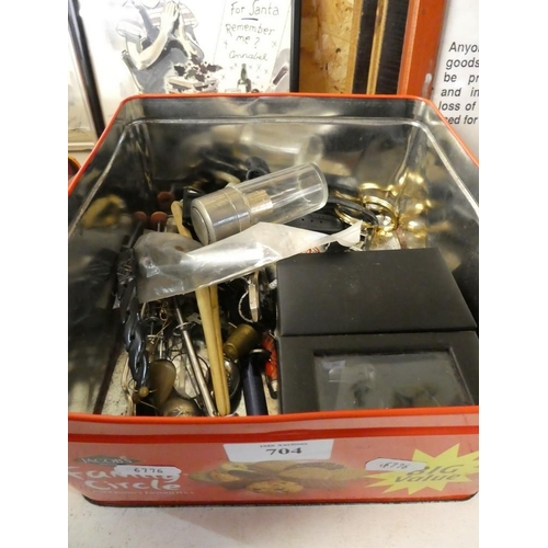 704 - Box Assorted Watches, Penknife, Collectors Spoons etc