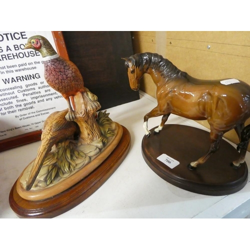 706 - Beswick Horse & Pottery Pheasant Group.