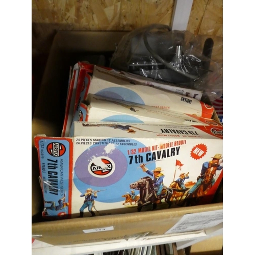 714 - Box with Airfix Model Kits, Projector, Cameras and Lenses