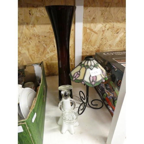 723 - Art Glass Angel, Vase & Tea Light Holder With Stained Glass Shade