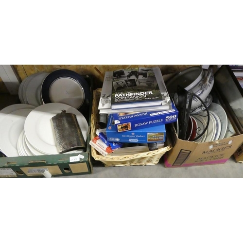 738 - 3 Boxes - Assorted Table Ware, Books, Clocks, etc