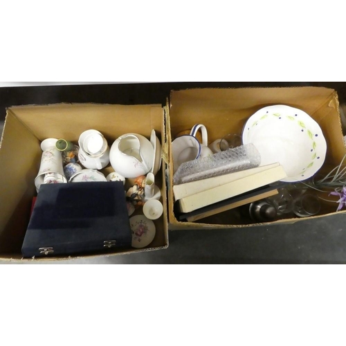 741 - 2 Boxes - Ewer & Basin, Royal Doulton Vase, Wedgwood, etc