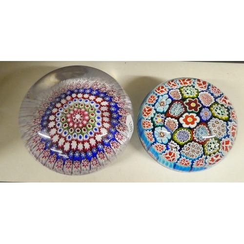 1061 - Two Large Size Glass Paperweights, largest approx 4 inches in diameter.