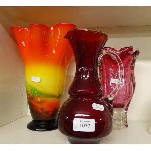 1077 - Three Art Glass Vases.