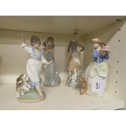 1079 - Three Lladro & One Nao Porcelain Figures.