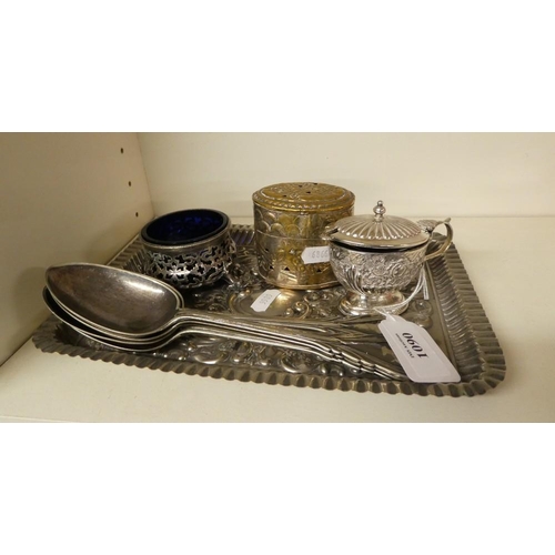 1090 - Tray of Plated Items, Flatware etc.