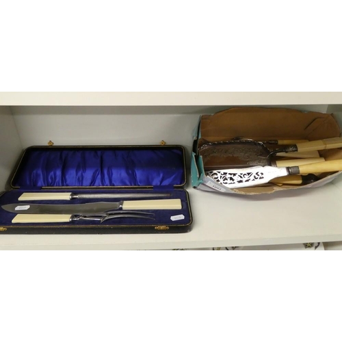 1093 - Cased Carving Set & Box of Flatware, Fish Servers etc.