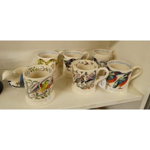 1103 - Six Emma Bridgewater Pottery Mugs (Birds) & Dove Tealight Holder.