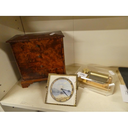 1106 - Travel Clock, Burrwood Jewellery Chest & Musical Device.