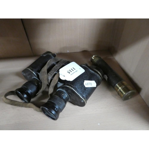 1115 - Small Pocket Telescope & Vintage Kershaw Binoculars 1944 Military Broad Arrow Mark.