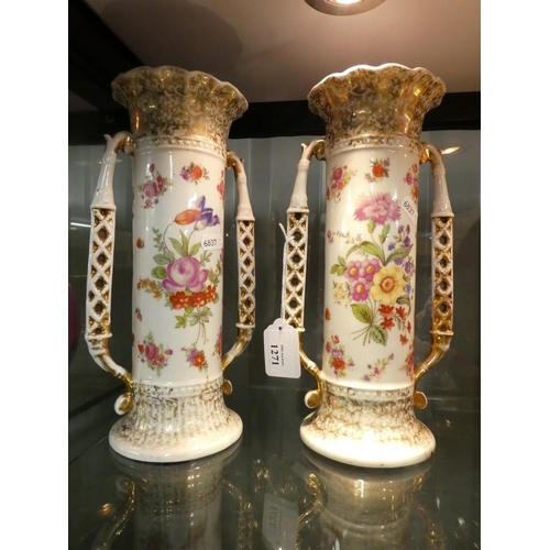 1271 - Pair of Edwardian China Spill Vases.