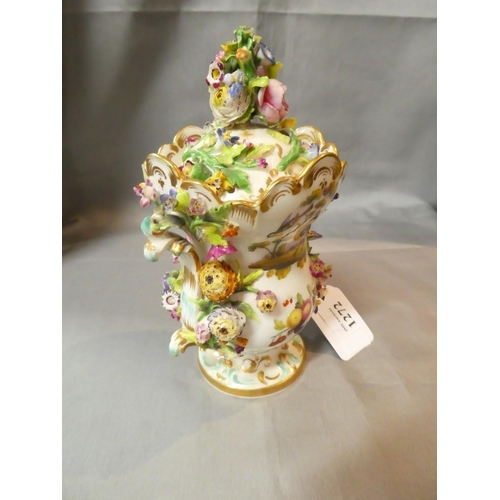 1272 - Antique Coalport Floral Encrusted Jar & Cover Painted with Songbirds.