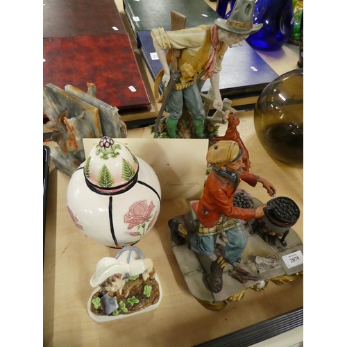 2075 - Collection of Figurines, Jar & Cover Chinese Carved Soapstone Bookends etc.