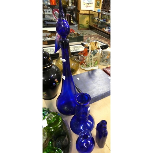 2079 - Large Bristol Blue Glass Vase & Stopper, Paris Oxygen Generator & Other Pieces of Blue Glass.