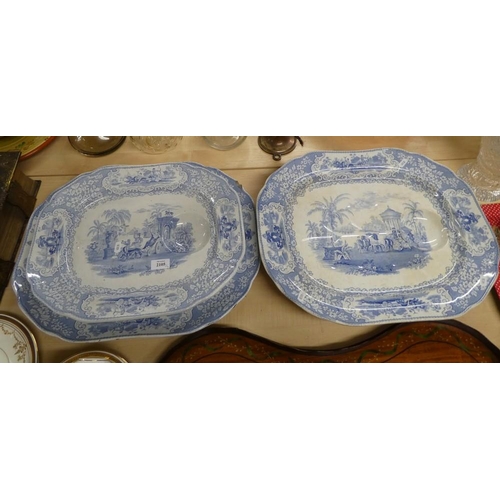 2105 - Two Victorian Blue & White Meat Plates & Similar Ashet.