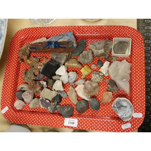 2108 - Tray Lot - Assorted Rock, Crystal & Fossil Specimens.