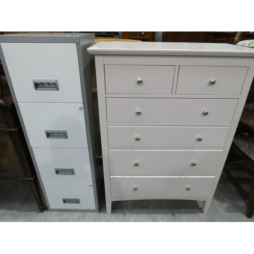 3069 - White Painted 2 Over 4 Drawer Chest & 4 Drawer Metal Filing Cabinet