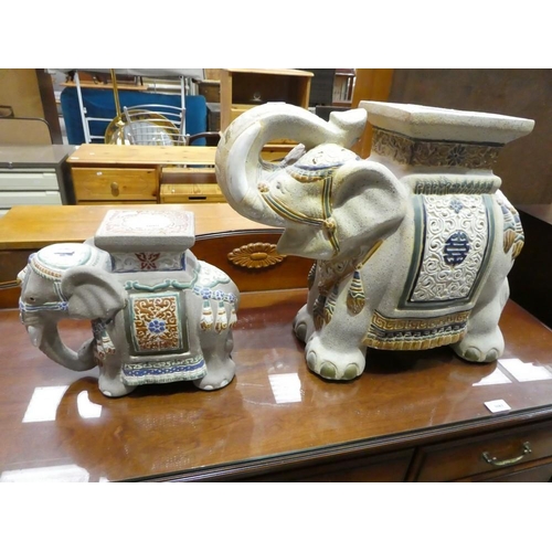 3080 - 2 Ceramic Elephant Garden Stools