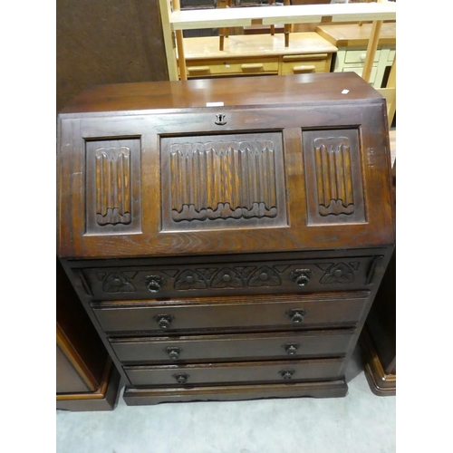 3082 - Oak Linen Fold Writing Bureau