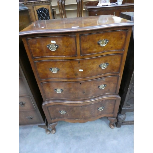 3099 - Walnut Serpentine Front 2 Over 3 Drawer Chest