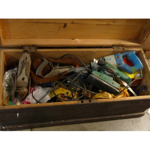 3541 - Pine Toolbox Containing Stanley, Planes Chisels, Electric Tools, Etc