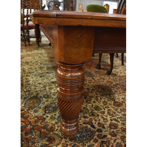 3210 - Fine Victorian Figured Mahogany Extending Dining Table With 3 Additional Leaves, canted corners, bea... 