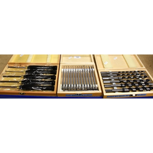 111 - Cased Set Of Chisels, Flat Bits & Auger Bits