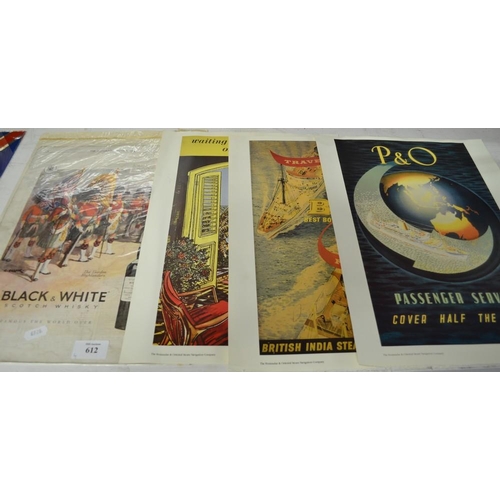 612 - Four Advertising Posters, Black and White Scotch Whiskey, P&O Cruises, British India Steam Navigatio... 