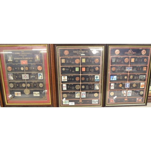 614 - Three Framed Collections of Coins and Stamps