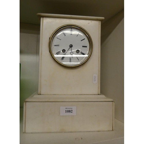 1082 - Antique White Marble Mantel Clock.