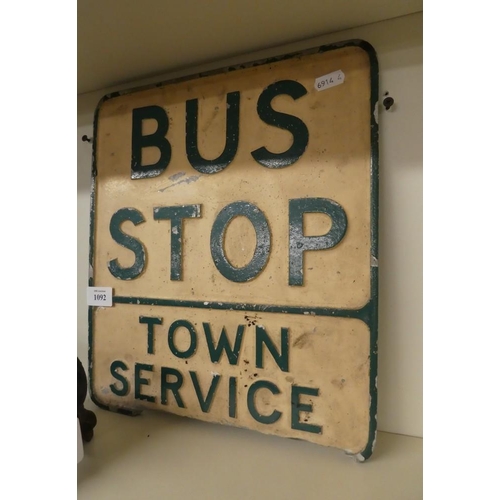 1092 - Double Sided Aluminium Bus Stop Town Service Sign, approx 31 x 35cm.