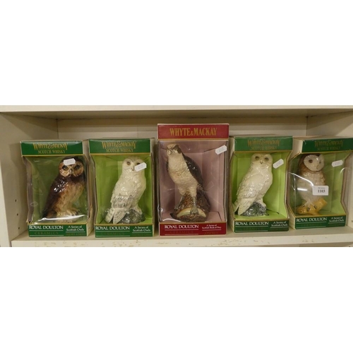 1103 - Five Royal Doulton Bird Whisky Decanters (complete with contents) 4 x Owl Series to include 