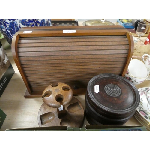 1260 - Two Wooden Pipe Stands & Tobacco Jar.