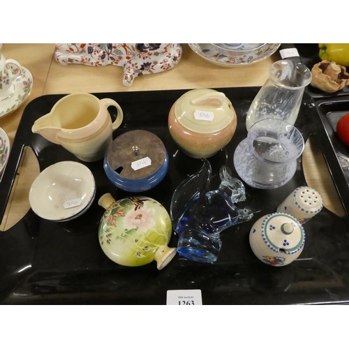 1263 - Tray Lot - Art Glass, Poole Pottery, Preserves etc.