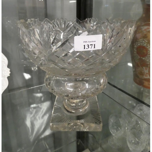 1371 - Large Antique Cut Glass Pedestal Vase, approx 23cm tall & 23cm rim diameter.