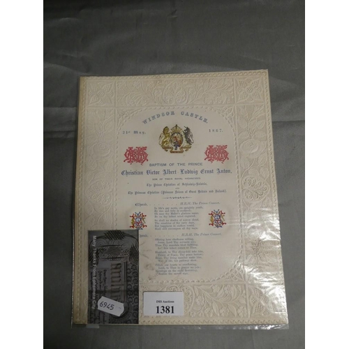 Vintage Paper Lace Baptism Order of Service for Christian Victor Albert Ludwig Ernst Anton 21st Ma