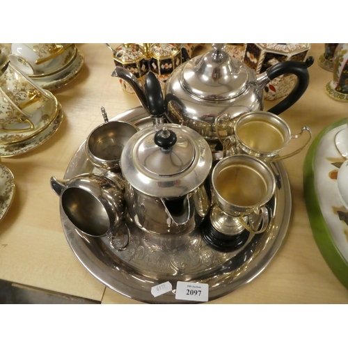 2097 - Silverplated Tray, Three Piece Tea Service, etc.