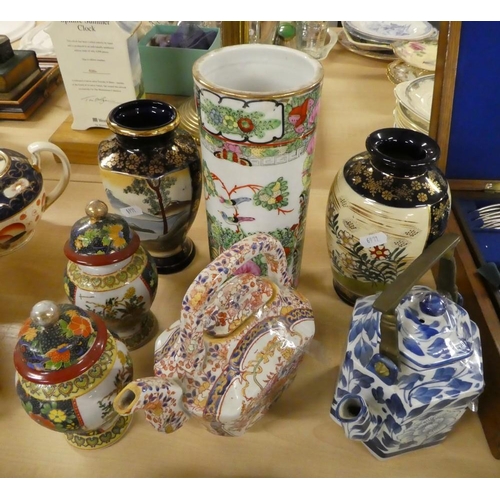 2099 - Assorted Modern Satsuma Vases, Canton Vase, Teapots etc.