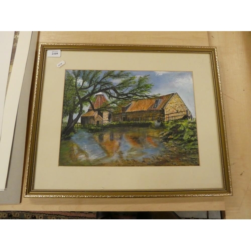 2109 - Framed Painting - Preston Mill by Garet Gair, approx 37 x 27cm.