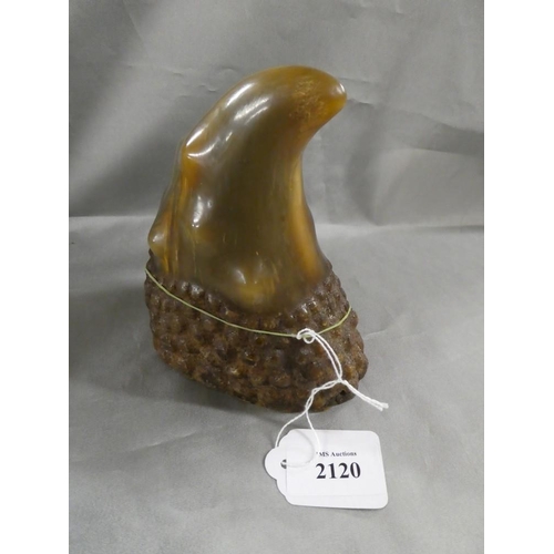 2120 - Polished Animal Horn, approx 24cm tall and weighs 538g in weight.