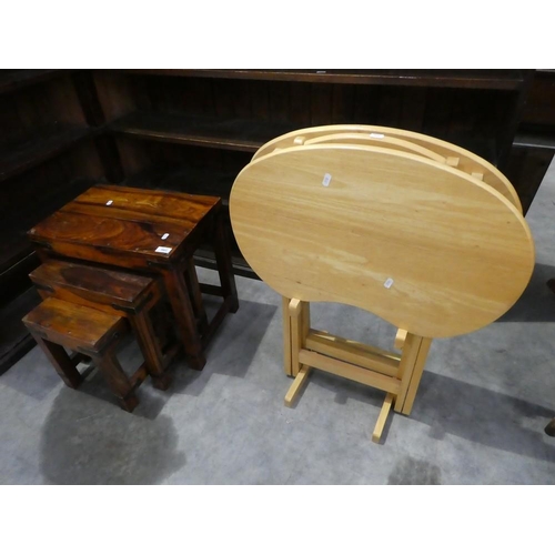 3061 - Hardwood Nest of Three Tables and Pair of Beech Folding Tables On Stand