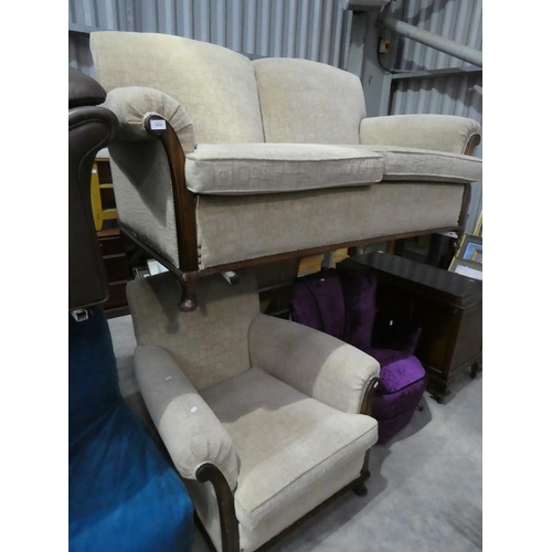 3076 - Vintage Mahogany Frame Two Seat Sofa and Chair