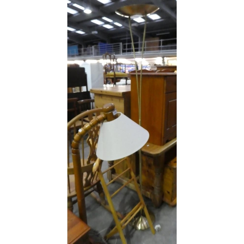 3092 - Brass Uplighter, Beech Valet Stand and Vintage Pine Reading Lamp