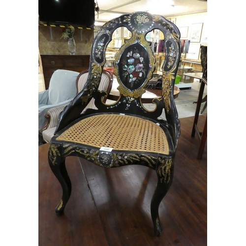 3105 - Antique Mother of Pearl Inlaid Paper mâché Chair with Bergiere Seat