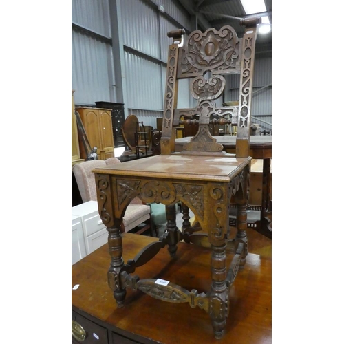 3109 - Edwardian Heavily Carved Oak Hall Chair