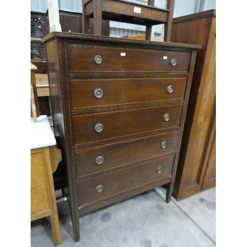 3117 - Mahogany Inlaid Five Drawer Chest
Length: 87
Height: 125
Depth: 52
Dimensions in CM and are approxim... 