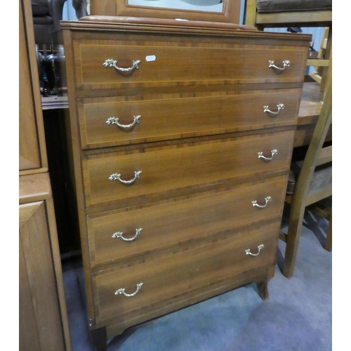 3128 - Vintage Mahogany Inlaid Five Drawer Chest
Length: 77
Height: 119
Depth: 47
Dimensions in CM and are ... 