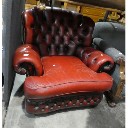 3170 - Oxblood Leather Chesterfield Style Armchair