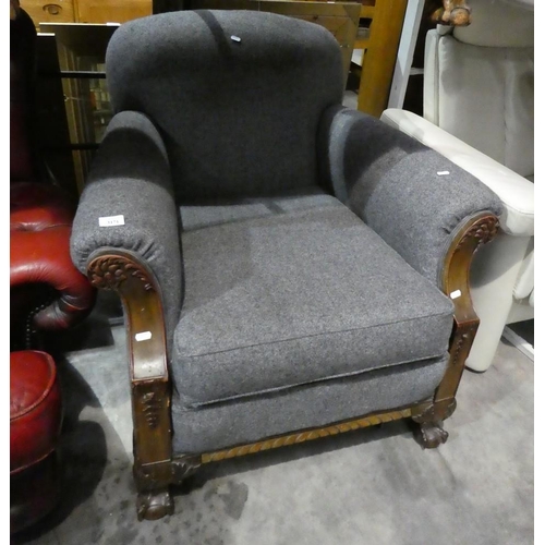 3171 - Edwardian Mahogany Framed Armchair with Herringbone Tweed Upholstery